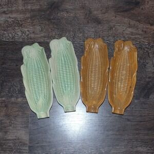 Unbranded Corn on the Cob Dishes Unisex OS Green Brown Good Vintage Ceramic 4pc